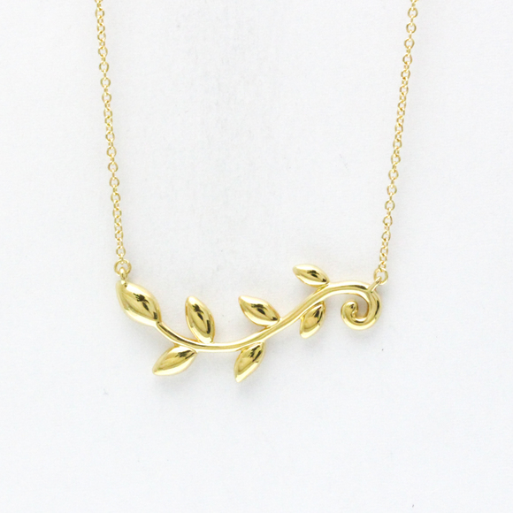 Tiffany Olive Leaf Necklace Yellow Gold (18K) No Stone MenWomen Fashion Pend...